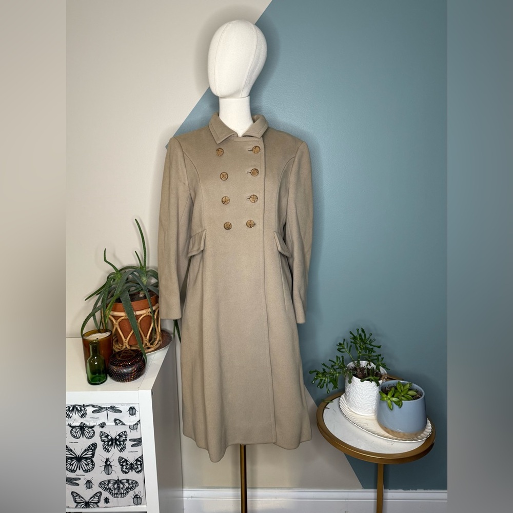 Ben Zuckerman for Lord & Taylor Vintage 1960s Wool Coat Taupe Fit & Flare Size 8 - Picture 2 of 15